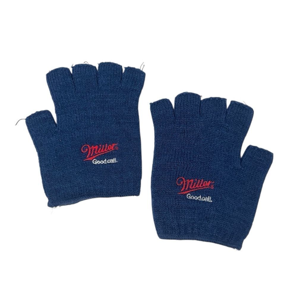 Miller Beer Good Call Fingerless Knit Gloves Navy Blue Unisex